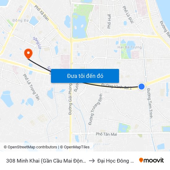 308 Minh Khai (Gần Cầu Mai Động) to Đại Học Đông Đô map