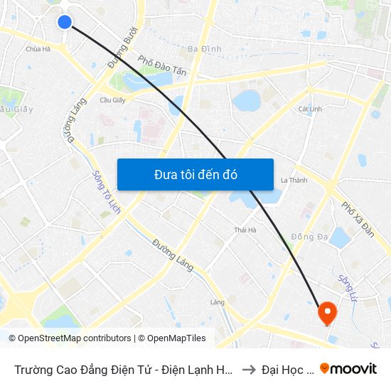 Trường Cao Đẳng Điện Tử - Điện Lạnh Hà Nội - Số 10 Nguyễn Văn Huyên to Đại Học Đông Đô map