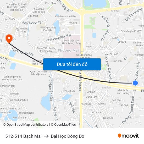 512-514 Bạch Mai to Đại Học Đông Đô map