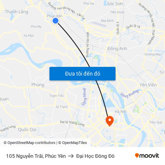 105 Nguyễn Trãi, Phúc Yên to Đại Học Đông Đô map