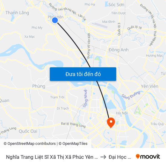 Nghĩa Trang Liệt Sĩ Xã Thị Xã Phúc Yên - Hai Bà Trưng, Phúc Yên to Đại Học Đông Đô map