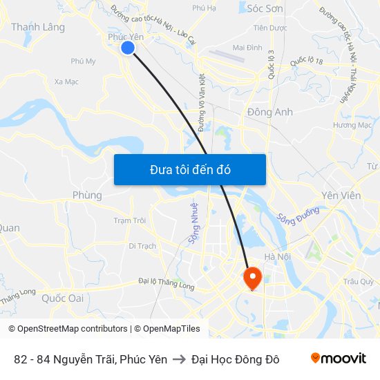 82 - 84 Nguyễn Trãi, Phúc Yên to Đại Học Đông Đô map