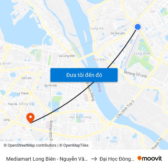 Mediamart Long Biên - Nguyễn Văn Linh to Đại Học Đông Đô map