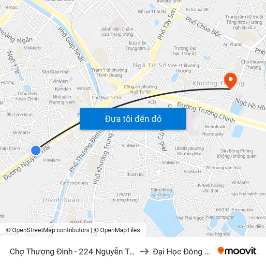 Chợ Thượng Đình - 224 Nguyễn Trãi to Đại Học Đông Đô map
