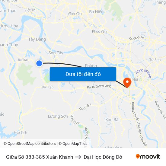 Giữa Số 383-385 Xuân Khanh to Đại Học Đông Đô map