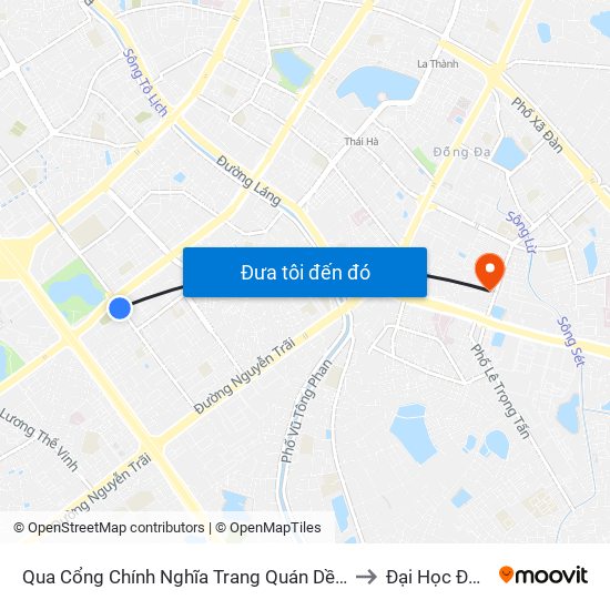 Qua Cổng Chính Nghĩa Trang Quán Dền - Nguyễn Tuân to Đại Học Đông Đô map