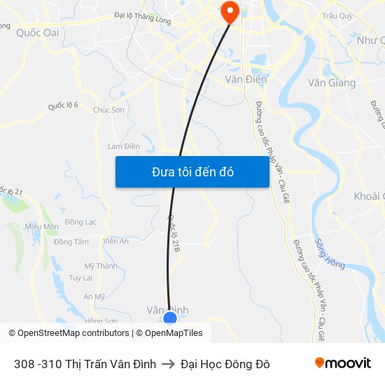 308 -310 Thị Trấn Vân Đình to Đại Học Đông Đô map