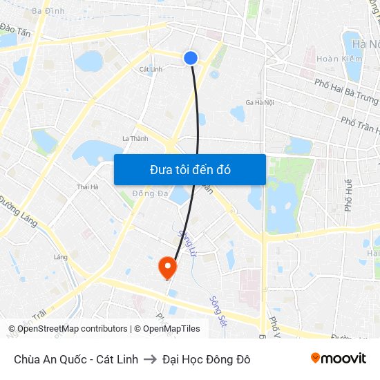 Chùa An Quốc - Cát Linh to Đại Học Đông Đô map