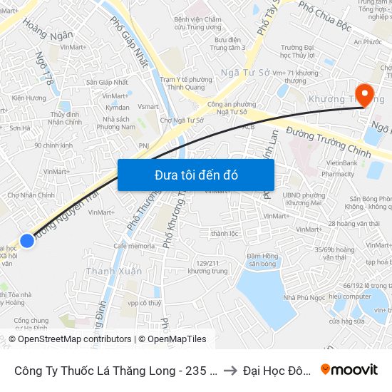 Công Ty Thuốc Lá Thăng Long - 235 Nguyễn Trãi to Đại Học Đông Đô map