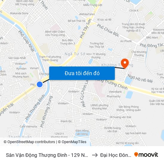 Sân Vận Động Thượng Đình - 129 Nguyễn Trãi to Đại Học Đông Đô map