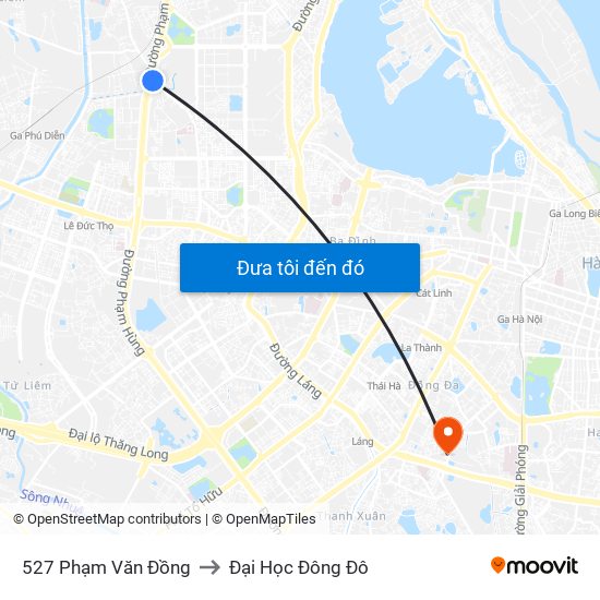 527 Phạm Văn Đồng to Đại Học Đông Đô map