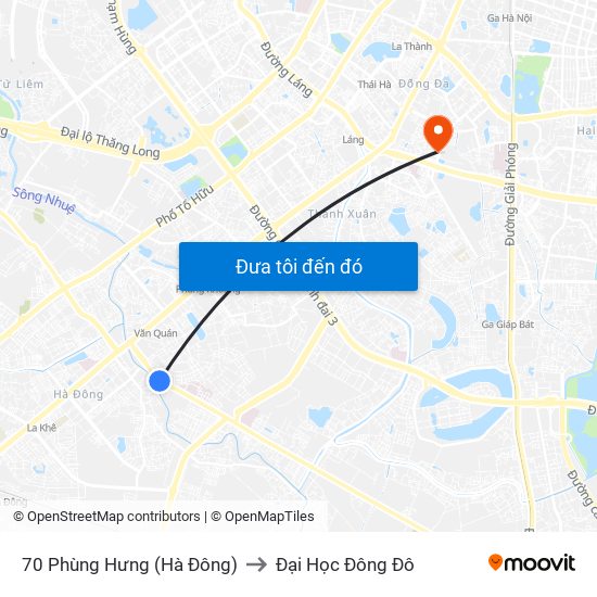 70 Phùng Hưng (Hà Đông) to Đại Học Đông Đô map