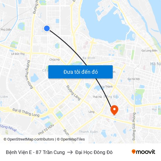 Bệnh Viện E - 87 Trần Cung to Đại Học Đông Đô map