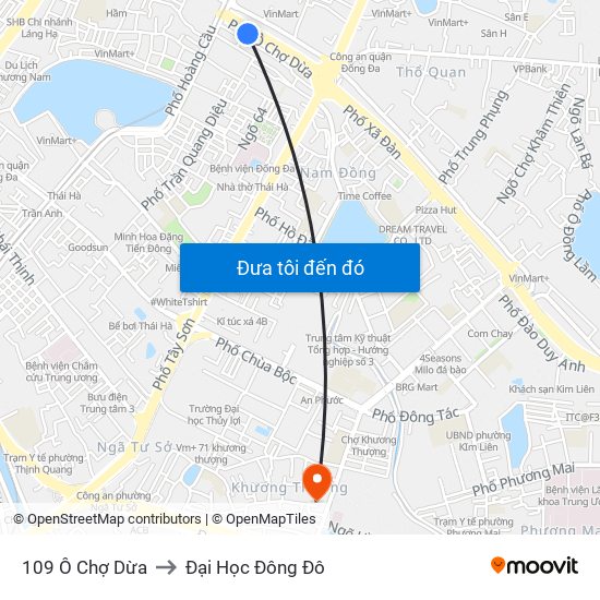 109 Ô Chợ Dừa to Đại Học Đông Đô map