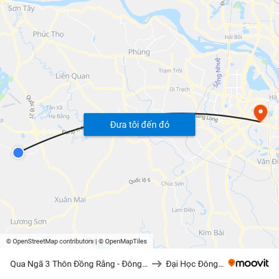 Qua Ngã 3 Thôn Đồng Rằng - Đông Xuân to Đại Học Đông Đô map