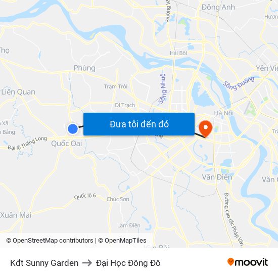 Kđt Sunny Garden to Đại Học Đông Đô map