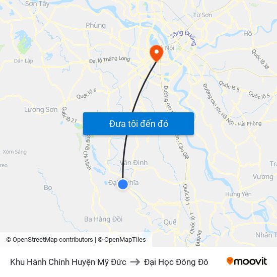 Khu Hành Chính Huyện Mỹ Đức to Đại Học Đông Đô map