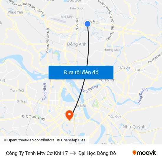 Công Ty Tnhh Mtv Cơ Khí 17 to Đại Học Đông Đô map