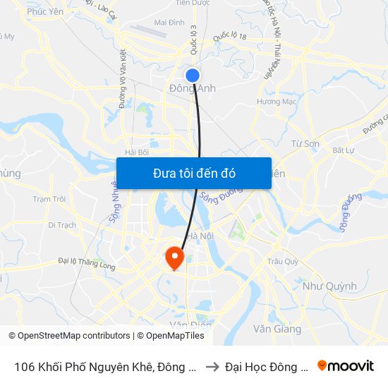 106 Khối Phố Nguyên Khê, Đông Anh to Đại Học Đông Đô map