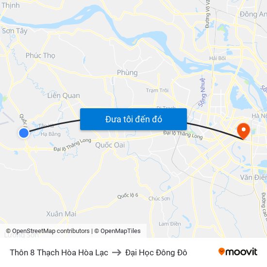 Thôn 8 Thạch Hòa Hòa Lạc to Đại Học Đông Đô map