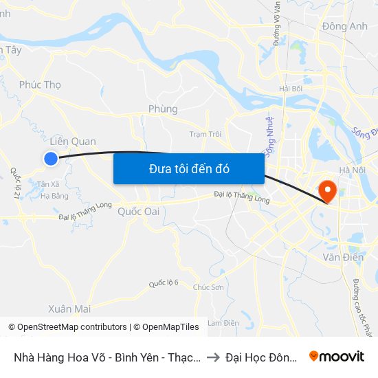 Nhà Hàng Hoa Võ - Bình Yên - Thạch Thất to Đại Học Đông Đô map