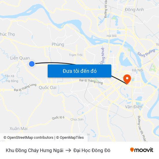 Khu Đồng Cháy Hưng Ngải to Đại Học Đông Đô map