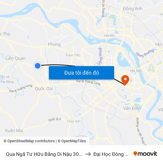 Qua Ngã Tư Hữu Bằng Di Nậu 30m to Đại Học Đông Đô map