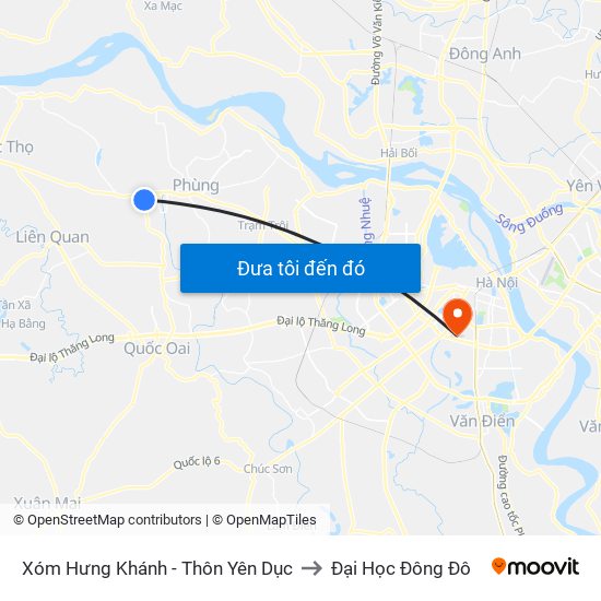 Xóm Hưng Khánh - Thôn Yên Dục to Đại Học Đông Đô map