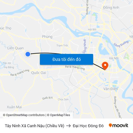 Tây Ninh Xã Canh Nậu (Chiều Về) to Đại Học Đông Đô map