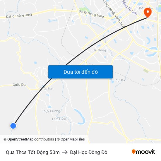 Qua Thcs Tốt Động 50m to Đại Học Đông Đô map