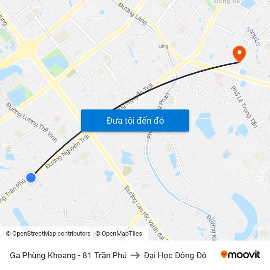 Ga Phùng Khoang - 81 Trần Phú to Đại Học Đông Đô map