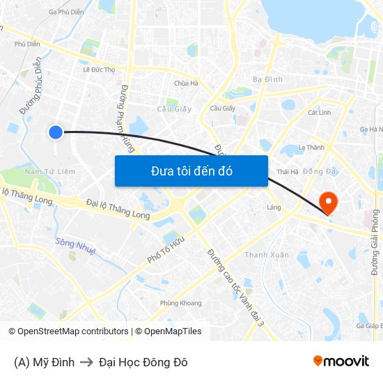 (A) Mỹ Đình to Đại Học Đông Đô map