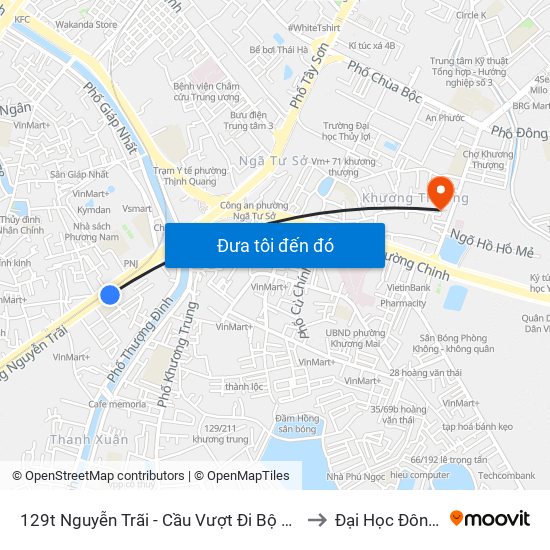 129t Nguyễn Trãi - Cầu Vượt Đi Bộ Royal City to Đại Học Đông Đô map