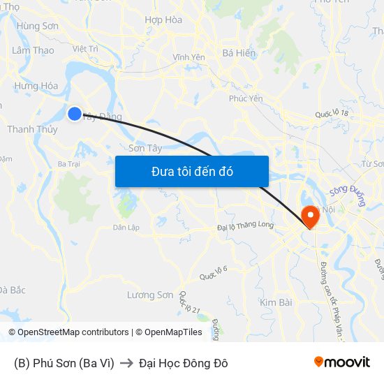 (B) Phú Sơn (Ba Vì) to Đại Học Đông Đô map