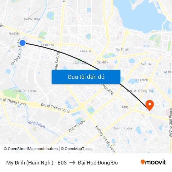 Mỹ Đình (Hàm Nghi) - E03 to Đại Học Đông Đô map
