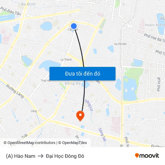 (A) Hào Nam to Đại Học Đông Đô map
