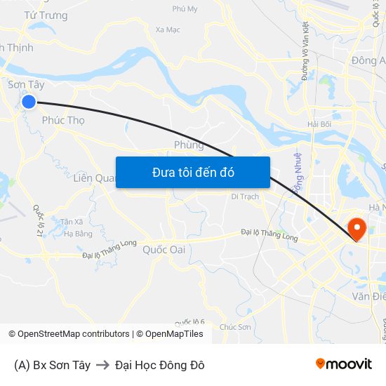 (A) Bx Sơn Tây to Đại Học Đông Đô map