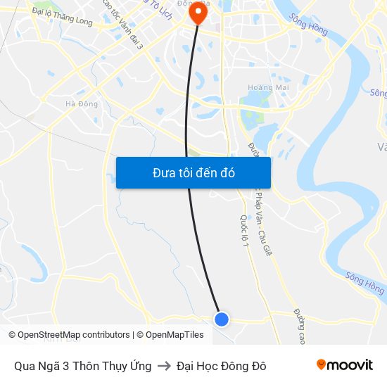 Qua Ngã 3 Thôn Thụy Ứng to Đại Học Đông Đô map