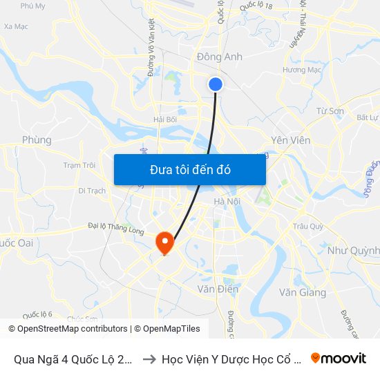 Qua Ngã 4 Quốc Lộ 23b - Quốc Lộ 3 to Học Viện Y Dược Học Cổ Truyền Việt Nam map