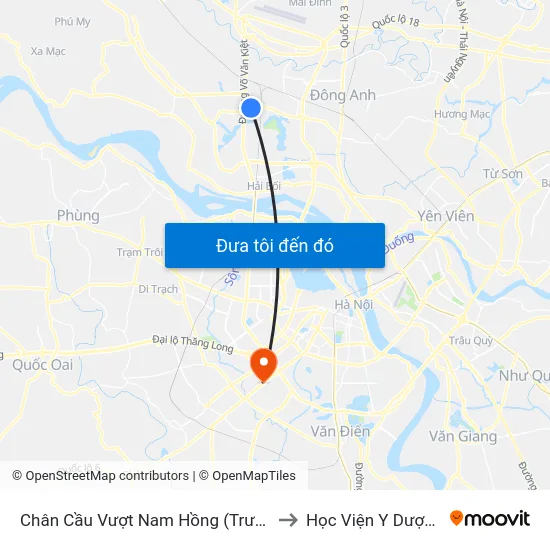 Chân Cầu Vượt Nam Hồng (Trước Đảo Tròn Phía Đông Anh 50m) - Đường 23b to Học Viện Y Dược Học Cổ Truyền Việt Nam map