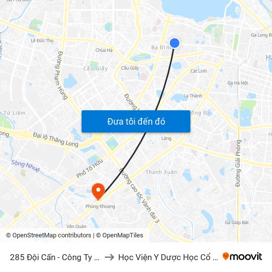 285 Đội Cấn - Công Ty Dệt Kim Hà Nội to Học Viện Y Dược Học Cổ Truyền Việt Nam map