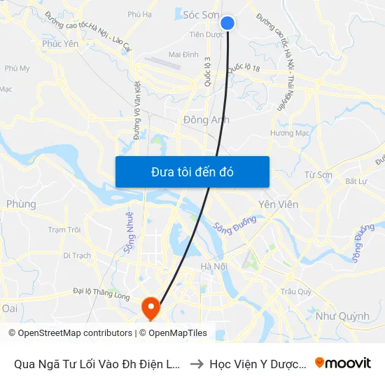 Qua Ngã Tư Lối Vào Đh Điện Lực 50m - Đường Núi Đôi, Thị Trấn Sóc Sơn to Học Viện Y Dược Học Cổ Truyền Việt Nam map