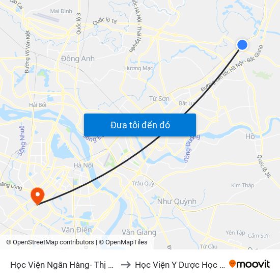 Học Viện Ngân Hàng- Thị Xã Bắc Ninh - Quốc Lộ 1 to Học Viện Y Dược Học Cổ Truyền Việt Nam map