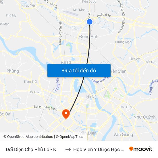 Đối Diện Chợ Phủ Lỗ - Km 18+650 Quốc Lộ 3 to Học Viện Y Dược Học Cổ Truyền Việt Nam map
