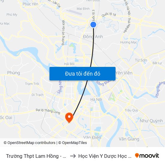 Trường Thpt Lam Hồng - Km 17+750 Quốc Lộ 3 to Học Viện Y Dược Học Cổ Truyền Việt Nam map