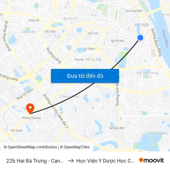 22b Hai Bà Trưng - Cạnh Tràng Tiền Plaza to Học Viện Y Dược Học Cổ Truyền Việt Nam map