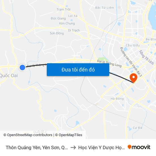 Thôn Quảng Yên, Yên Sơn, Quốc Oai - Đại Lộ Thăng Long to Học Viện Y Dược Học Cổ Truyền Việt Nam map