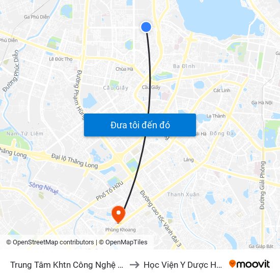 Trung Tâm Khtn Công Nghệ Quốc Gia - 18 Hoàng Quốc Việt to Học Viện Y Dược Học Cổ Truyền Việt Nam map
