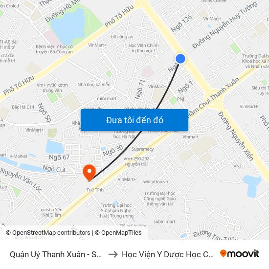 Quận Uỷ Thanh Xuân - Số 9 Khuất Duy Tiến to Học Viện Y Dược Học Cổ Truyền Việt Nam map