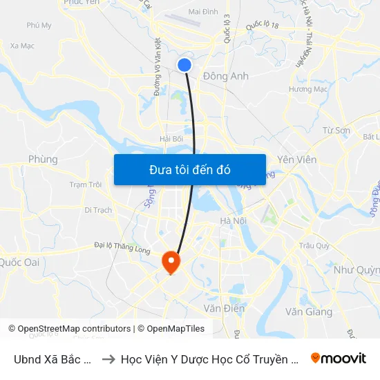 Ubnd Xã Bắc Hồng to Học Viện Y Dược Học Cổ Truyền Việt Nam map